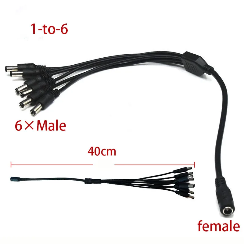 DC 5.5x2.1mm 1-to-6 Power Splitter Cable - 12V Power Supply Extension Cord for CCTV, LED Strip light (1 Female to 6 Male)