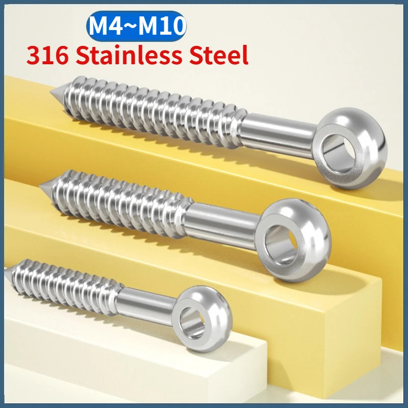 2~50pcs M4 To M10 316 Stainless Steel Eye Shape Screws Wood Terminal Ring Eyelet Hooks Self Tapping Wire Rope Accessories
