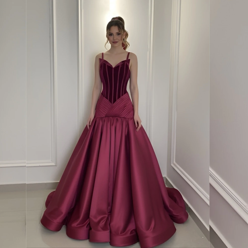 

Customized Charmeuse Pleat Evening Dress with Straps A-line Long Dresses Bespoke Occasion Woman Elegant Party Wedding
