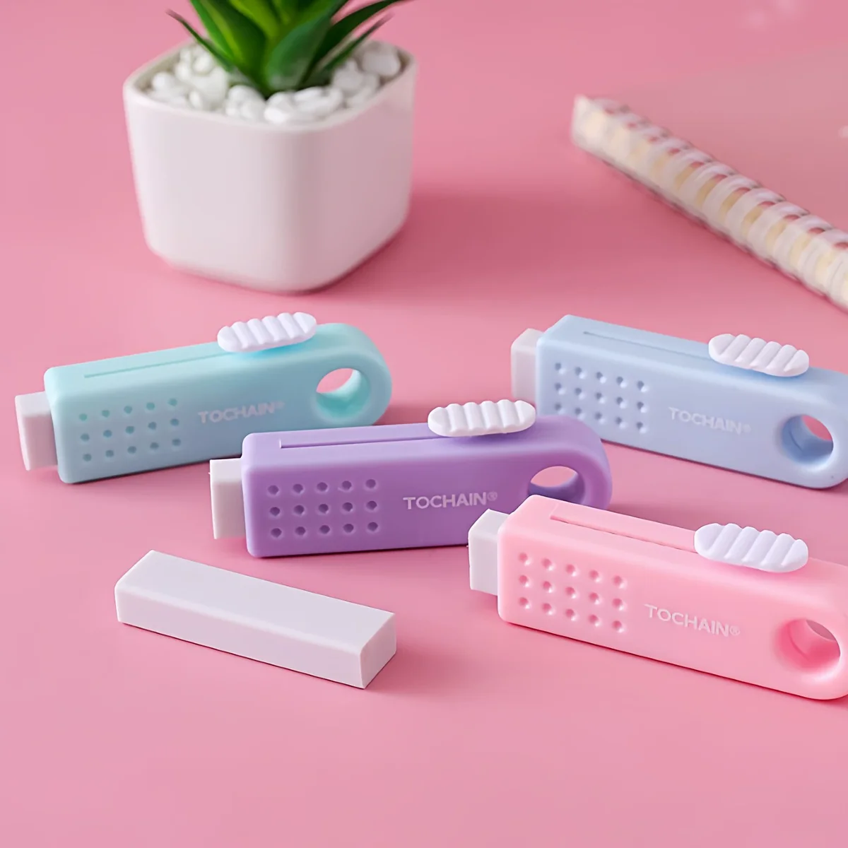 Macaron Pastel Color Retractable Propelling Eraser With Anti?Slip Dot Texture, Replaceable Refill & Portable Hanging Hole, Clean