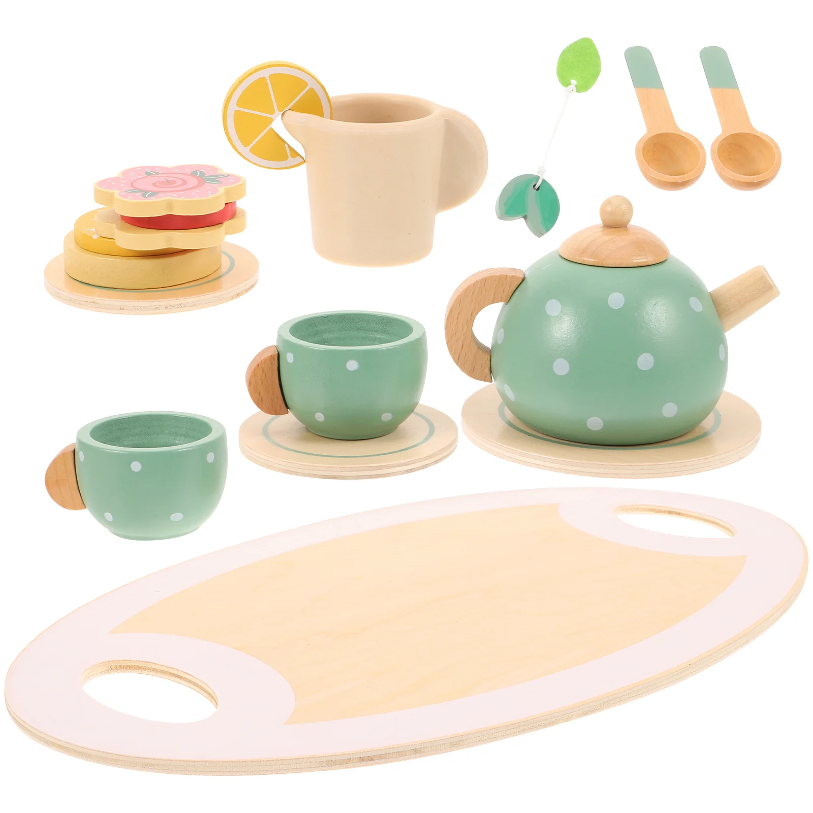 

Role Playing Tea Set Kids Toys Wood Teaware Toddler Dessert House Ornaments Miniature Furniture Tiny Tableware Safe Educational