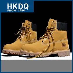 HKDQ Winter Fluorescence Men's Leather Boots Classic Yellow Lace-up Platform Boots Man Quality High Top Tooling Boots For Women