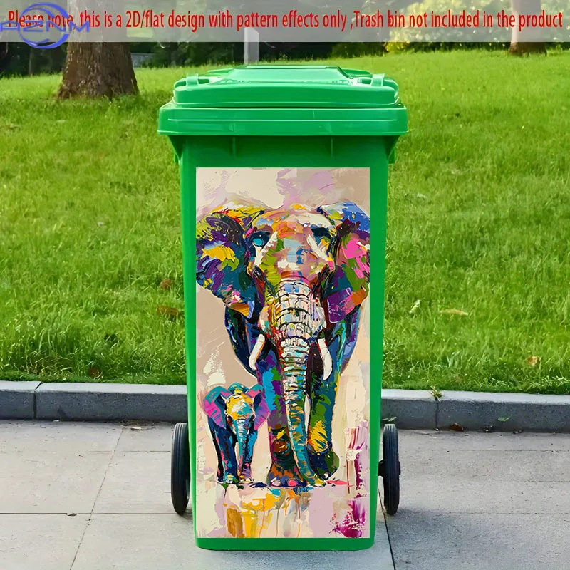 2D Flat Printing 1pc 2D Pattern Printed Kitchen Trash Can Sticker xcm, Colorful Elephant Mother and Child Together Theme Kitch