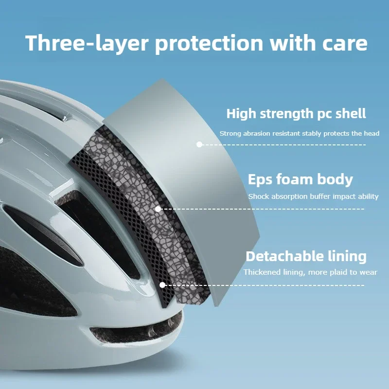 Adult Bike Helmet with LED Rear Light, Lightweight and Breathable Bicycle helmet, Fit 58 - 62cm for Cycling