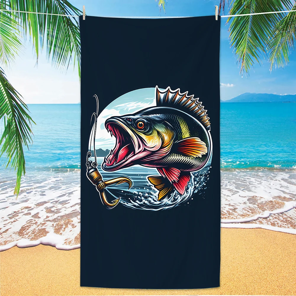 Shark Pattern Beach Towel, Digital Printing Thin Quick-Dry Anti-Sand Microfiber Lightweight for Swim Yoga Travel Gym Gift