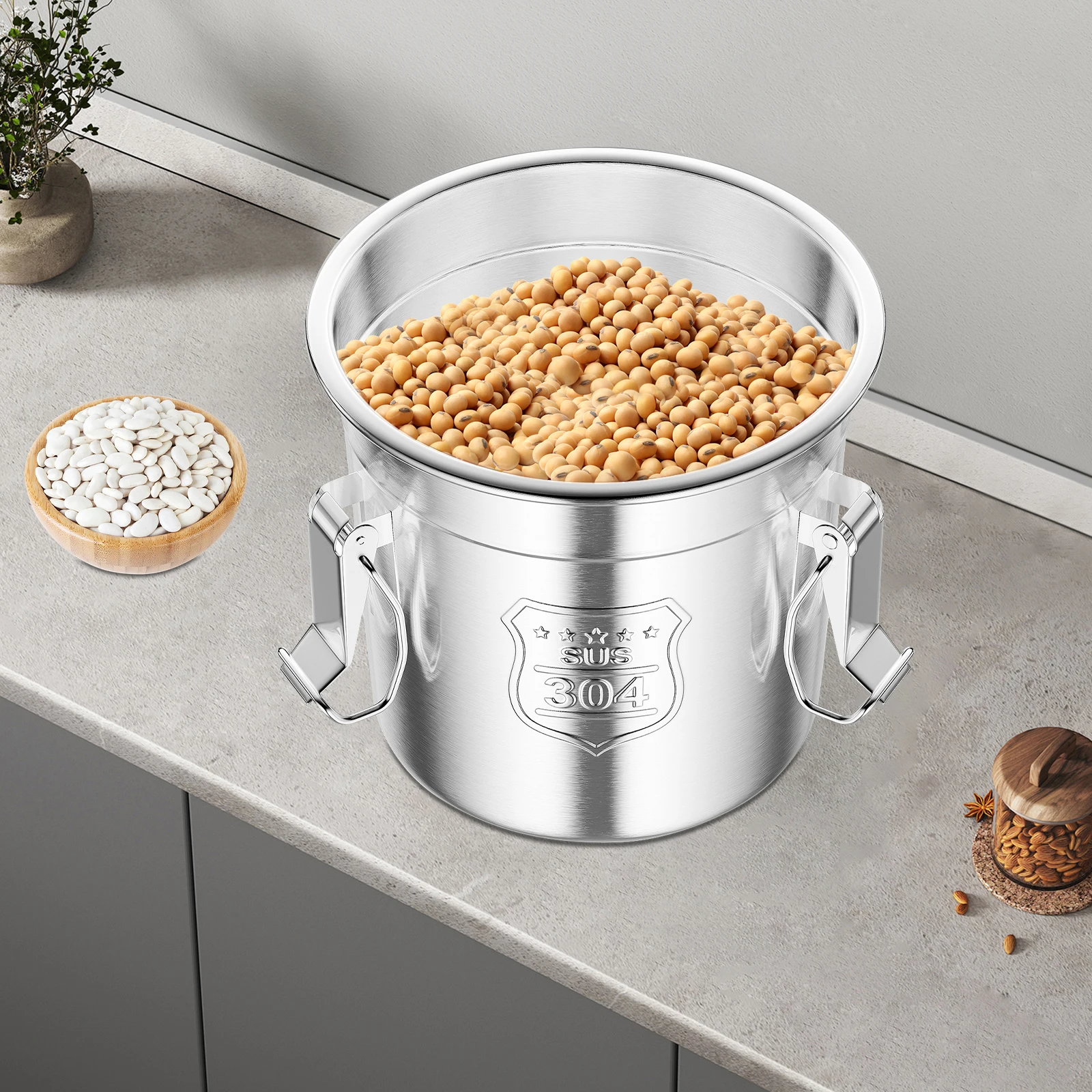 

Ведро для хранения из нержавеющей стали, серебро, 6 л, большая емкость, двойное уплотнение, легкий вес, легко чистится, для сохранения свежести/сухой еды