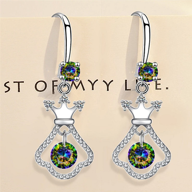 KOFSAC Fashion Shiny Multi-colour Crystal Earrings For Women 925 Sterling Silver Jewelry Cute Luck Bag FUDAI Earring