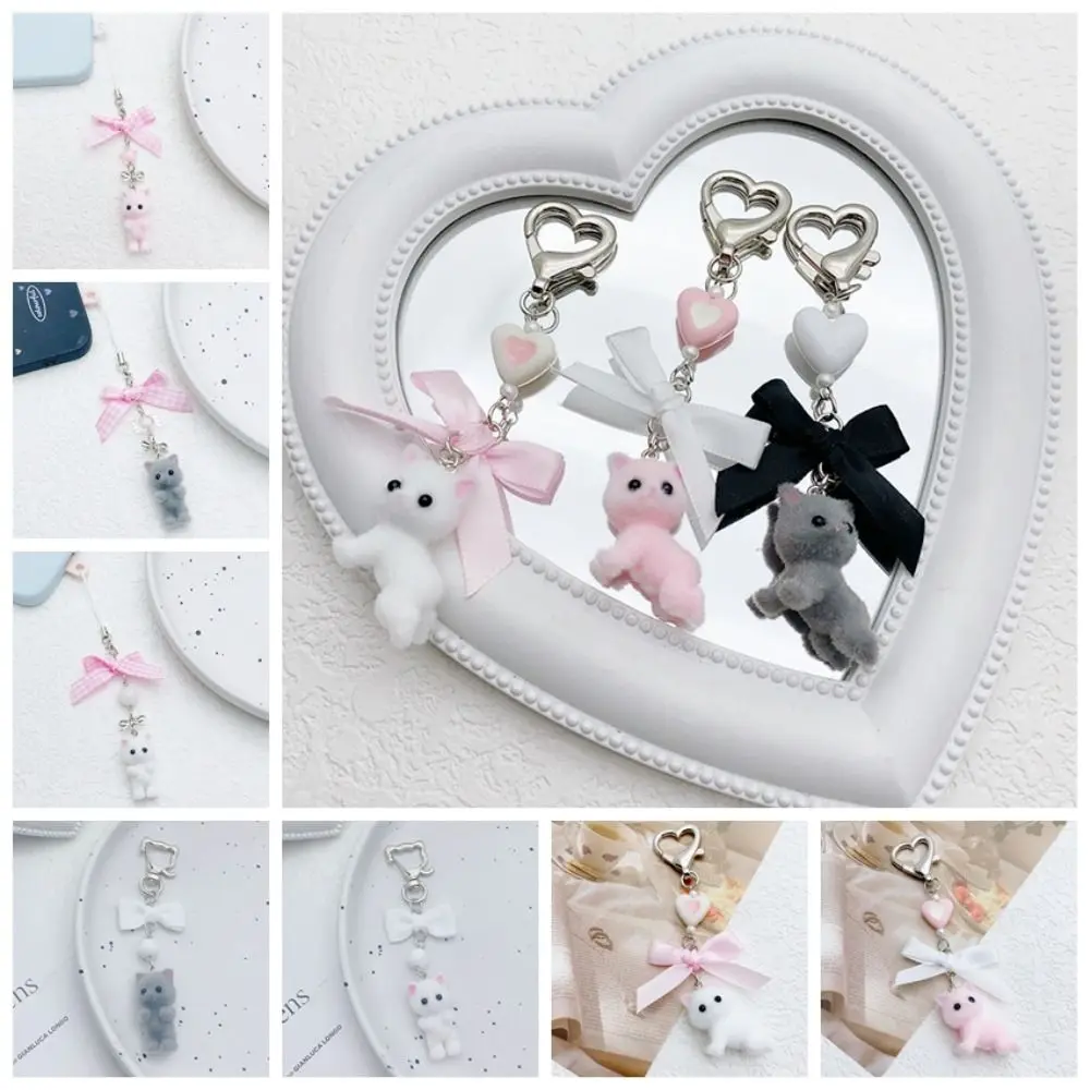 

Флокированный флокированный ремешок для телефона с изображением кота, анти-потерянный брелок для ключей, 3D цепочка для мобильного телефона с котенком, корейский мультяшный кот, подвеска для мобильного телефона