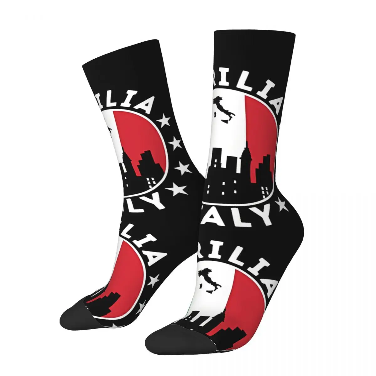 Retro City Skyline Italian Men's compression Socks Unisex Aprilia Street Style Pattern Printed Novelty Crew Sock