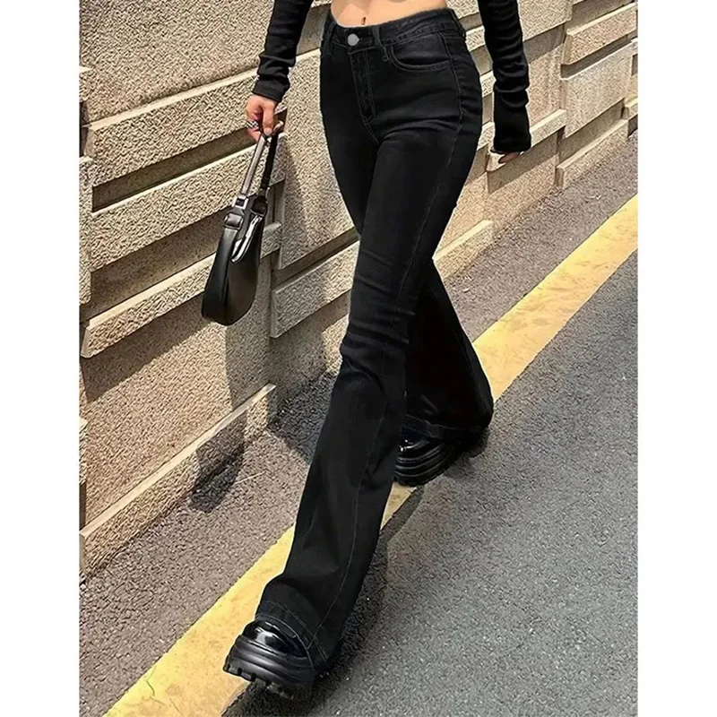 

2025 Women Concise Designer Stretchy Flared Jeans Lady Solid High Waist Denim Pants Female Classic Basic Bell Bottoms Trousers