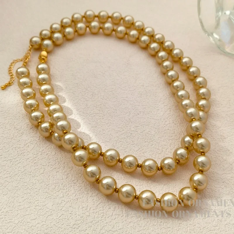 Fashion Jewelry Elegant Temperament Champagne Color Simulated Pearl Chain Necklace For Women Female Gifts Dropshipping