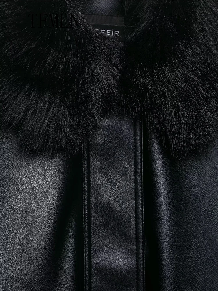 레트로 루즈 핏 인조 가죽 재킷 여성용 2025 가을 겨울 탈부착 가능한 칼라 포켓 스트리트웨어 시크 캐주얼 지퍼 두꺼운 코트