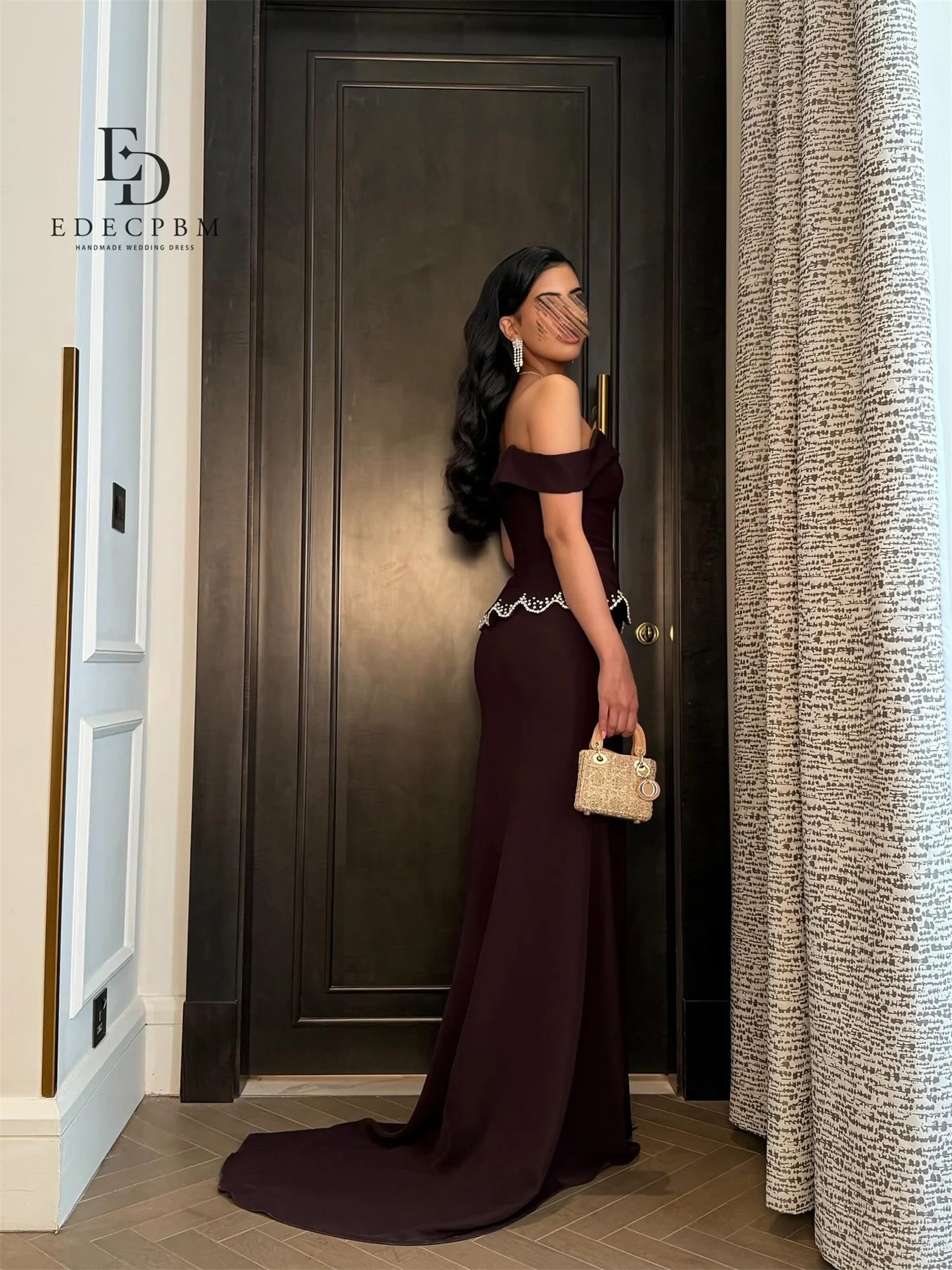 EDECPBM 베스티도스 데 페스타 여성 이브닝 드레스 2025 럭셔리 크림슨 레드 오프숄더 맞춤 제작 파스테 더 다이아몬드