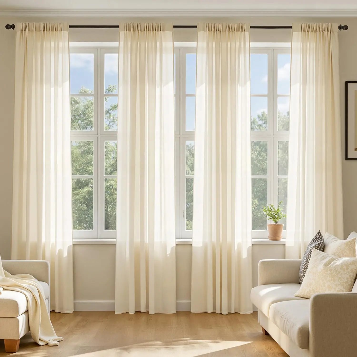 Butter Cream Sheer Curtains 84 Inches Long, 2 Panels Set,Rod Pocket Voile DrapesElegant Window Treatments for Bedroom Livingroom