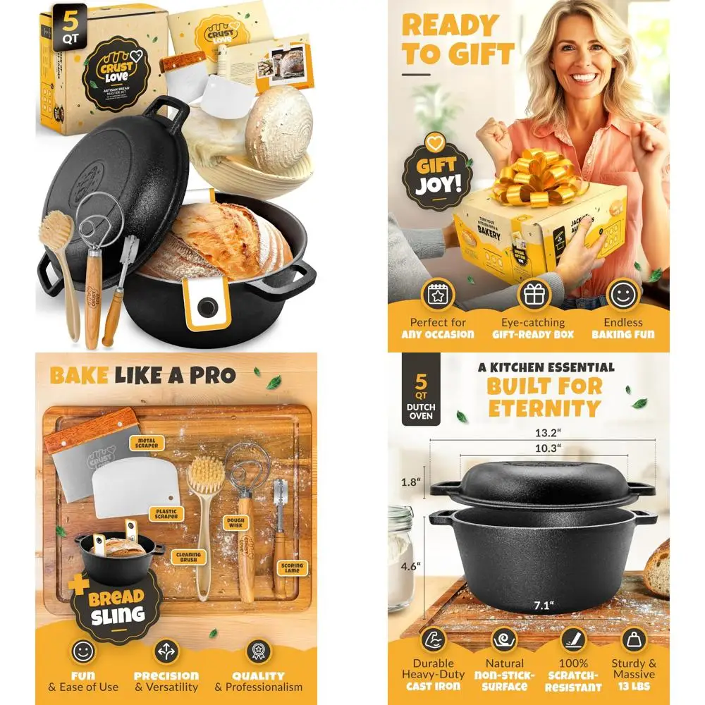 

Чугунная голландская печь для выпечки хлеба — в комплекте корзина для расстойки запретов на ударе, 5-литровая печь для хлеба