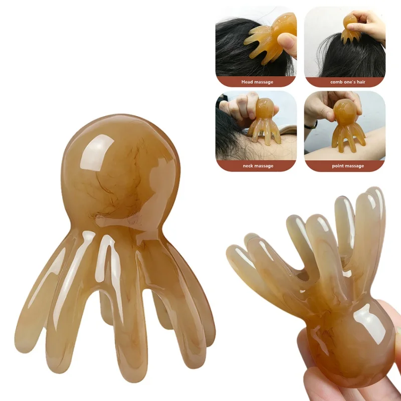 

1/2 шт., смоляная массажная расческа в виде осьминога, меридиан, соскабливание головы, массажная щетка для акупунктуры, спа, домашний инструмент для терапии здоровья тела