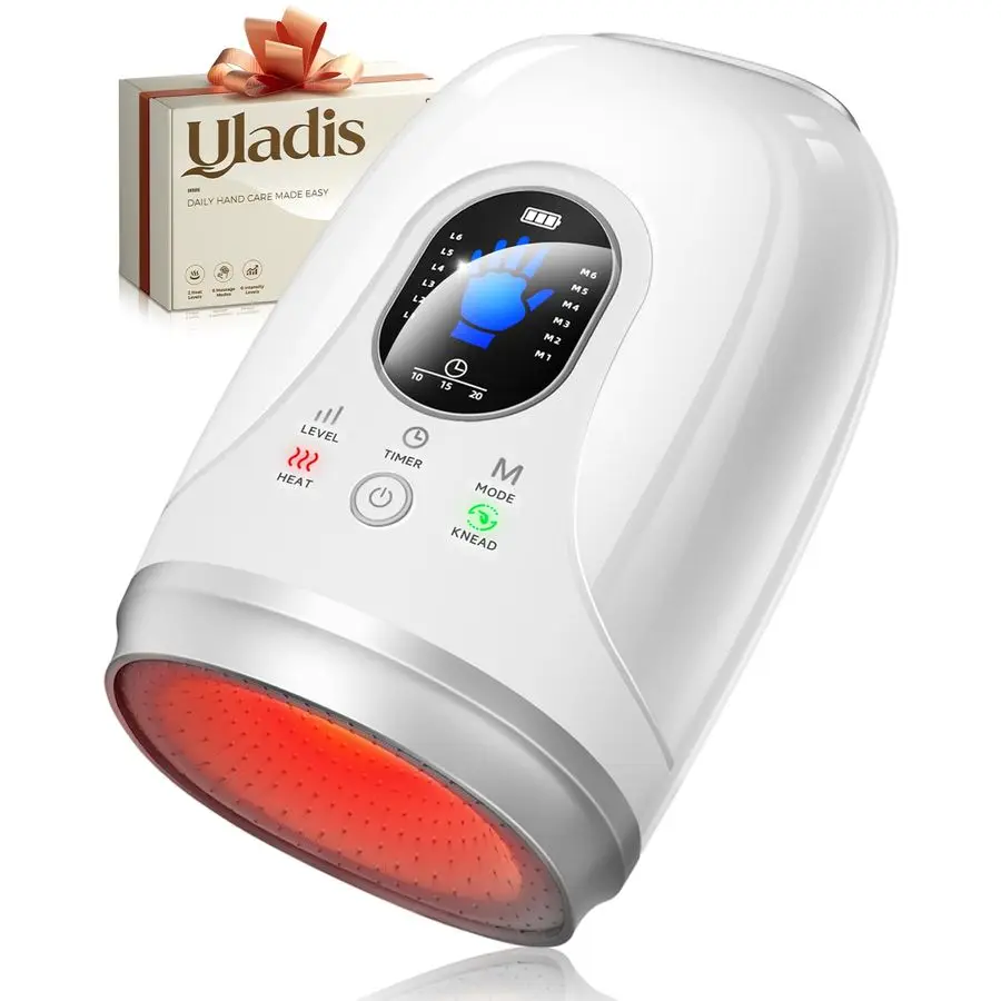 温熱と圧縮機能付きマッサージ器、4000mAh充電式バッテリー、心地よい揉みほぐしとストレッチ、手のひら、指、手首のマッサージ