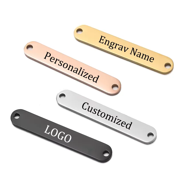 20 sztuk laserowe nazwa własna Logo data tekst prostokąt Charms spersonalizowane wisiorki ze stali nierdzewnej dla DIY naszyjnik bransoletki Making