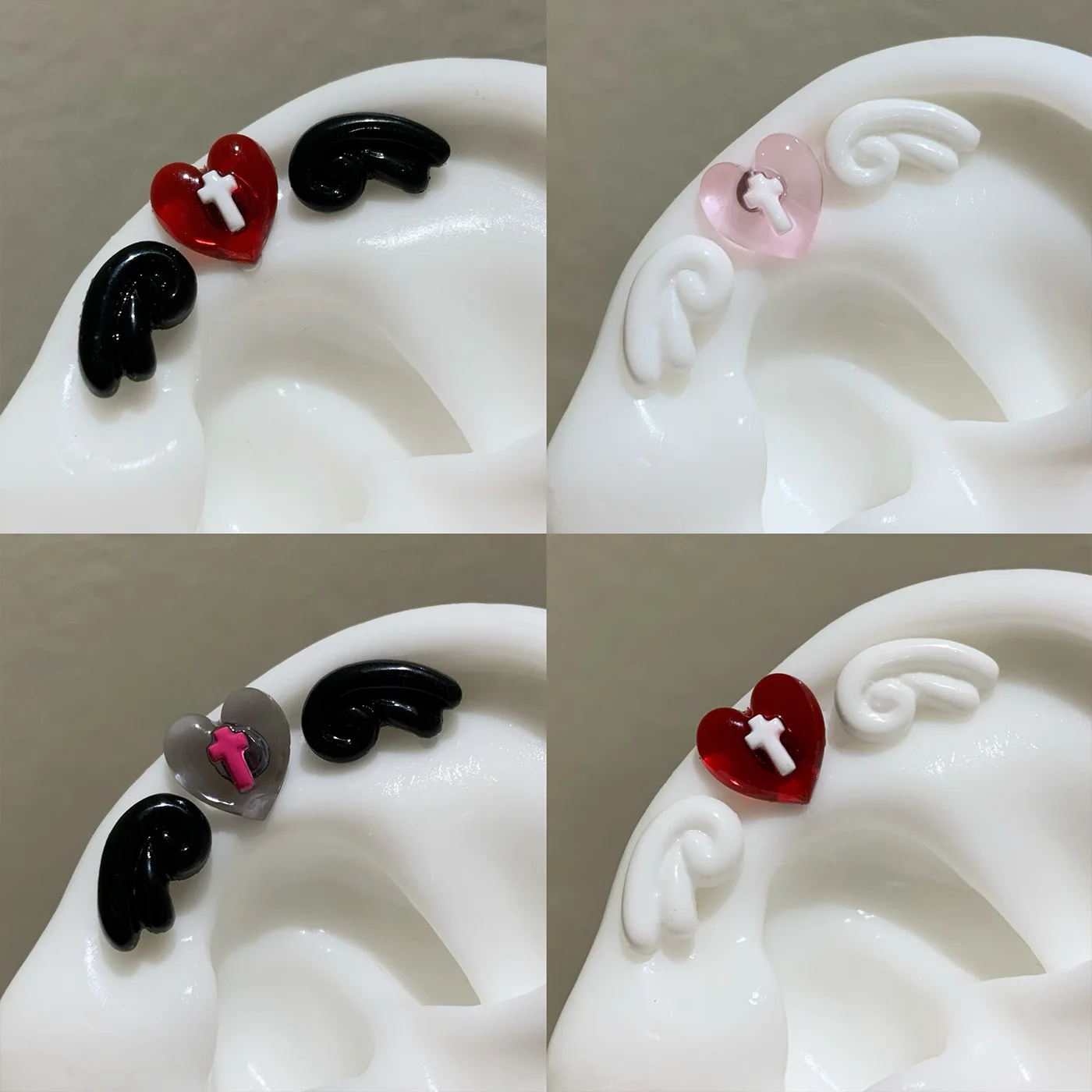 3Pcs Stainless Steel Wing Heart Ear Bone Nail Earrings for Women Sweet Acrylic Star Cross Stud Earrings Y2K Jewelry Accessories