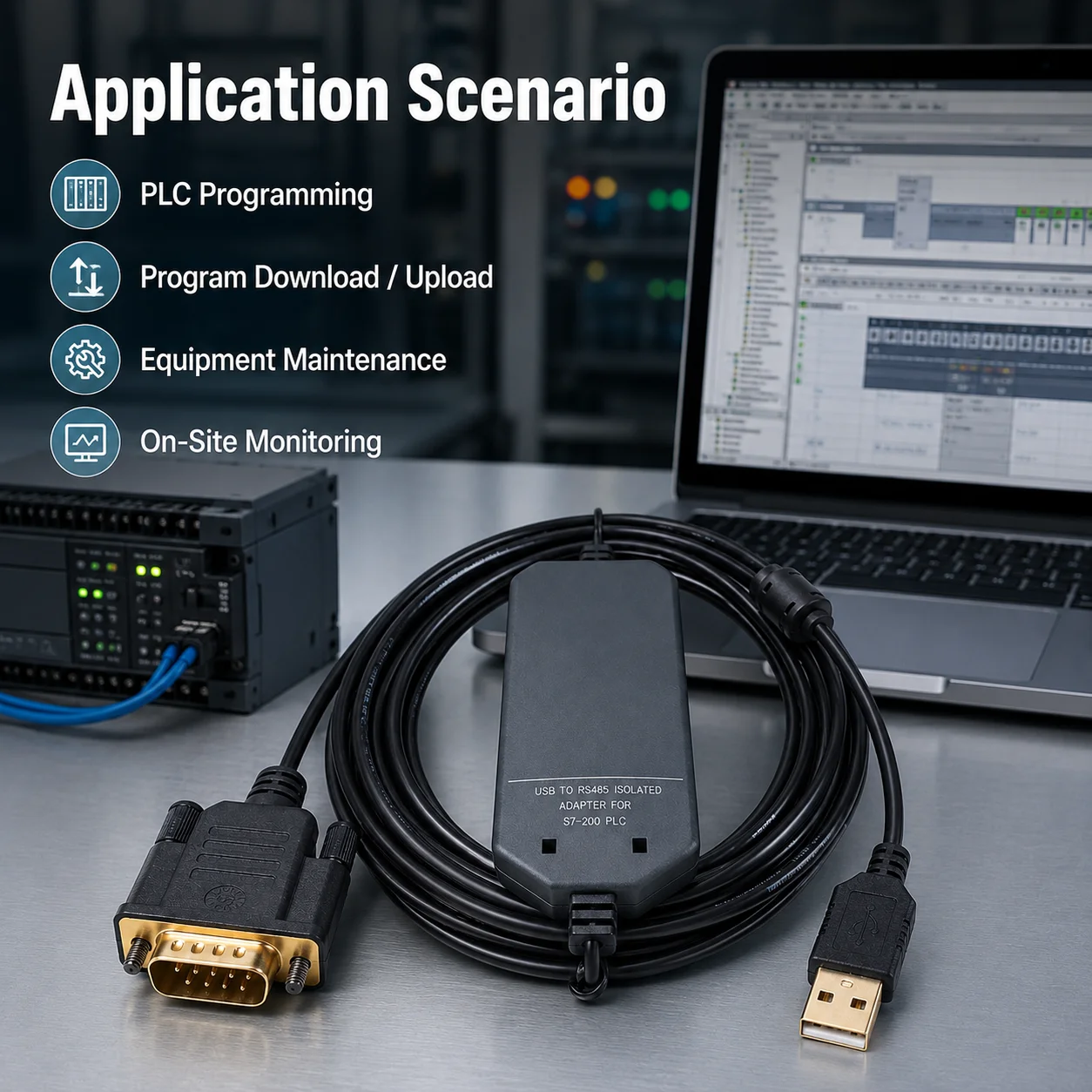 USB to RS485 PLC Programming Cable 6ES7901-3DB30-0XA0 for S7-200 SMART CPU222 224 224XP 226 5M Multi-Master Isolated