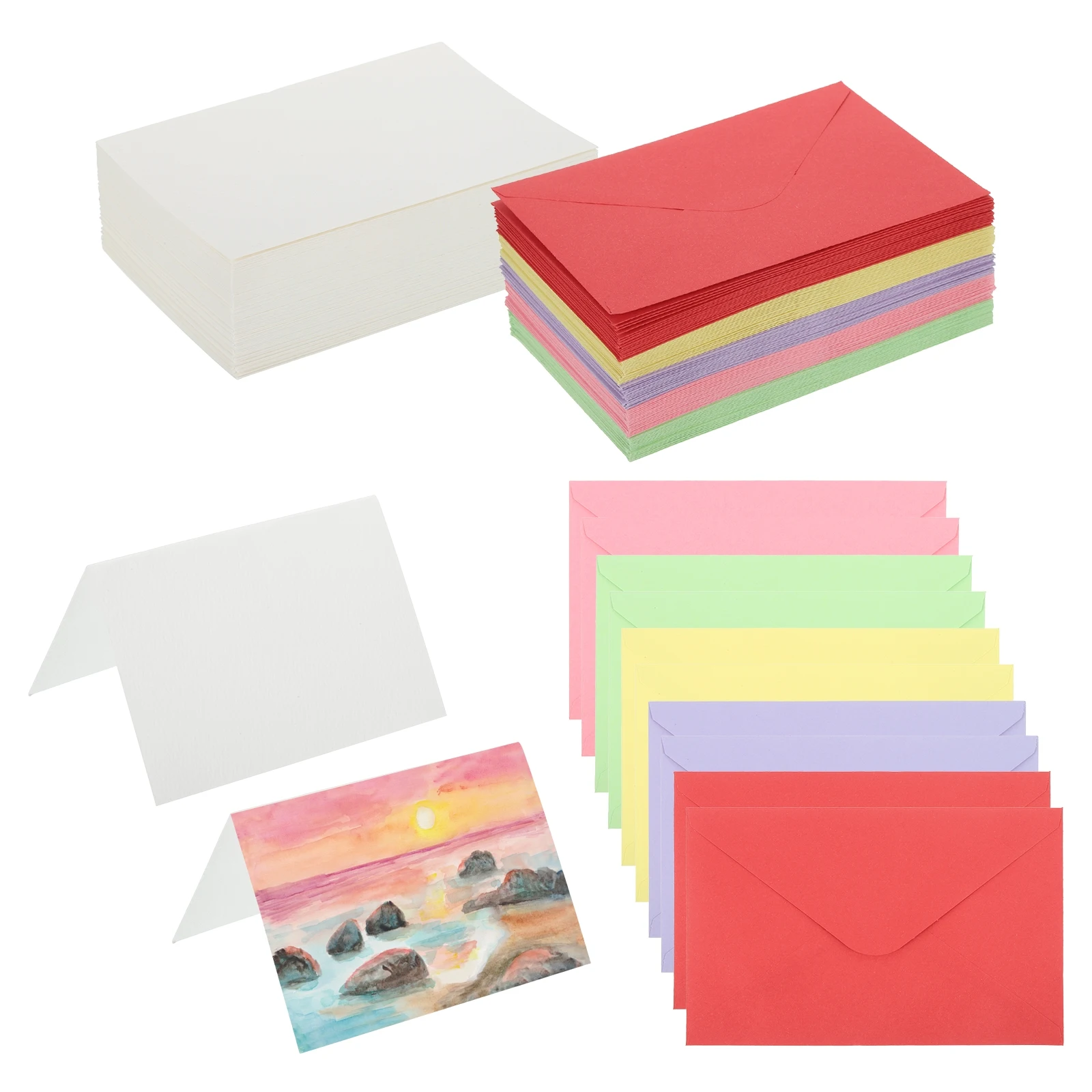 

100 комплектов чистой хлопчатобумажной бумаги, акварельные открытки, открытки и конверты, 92 фунта/250 GSM для художественной живописи, креативные благодарственные заметки, 5 цветов
