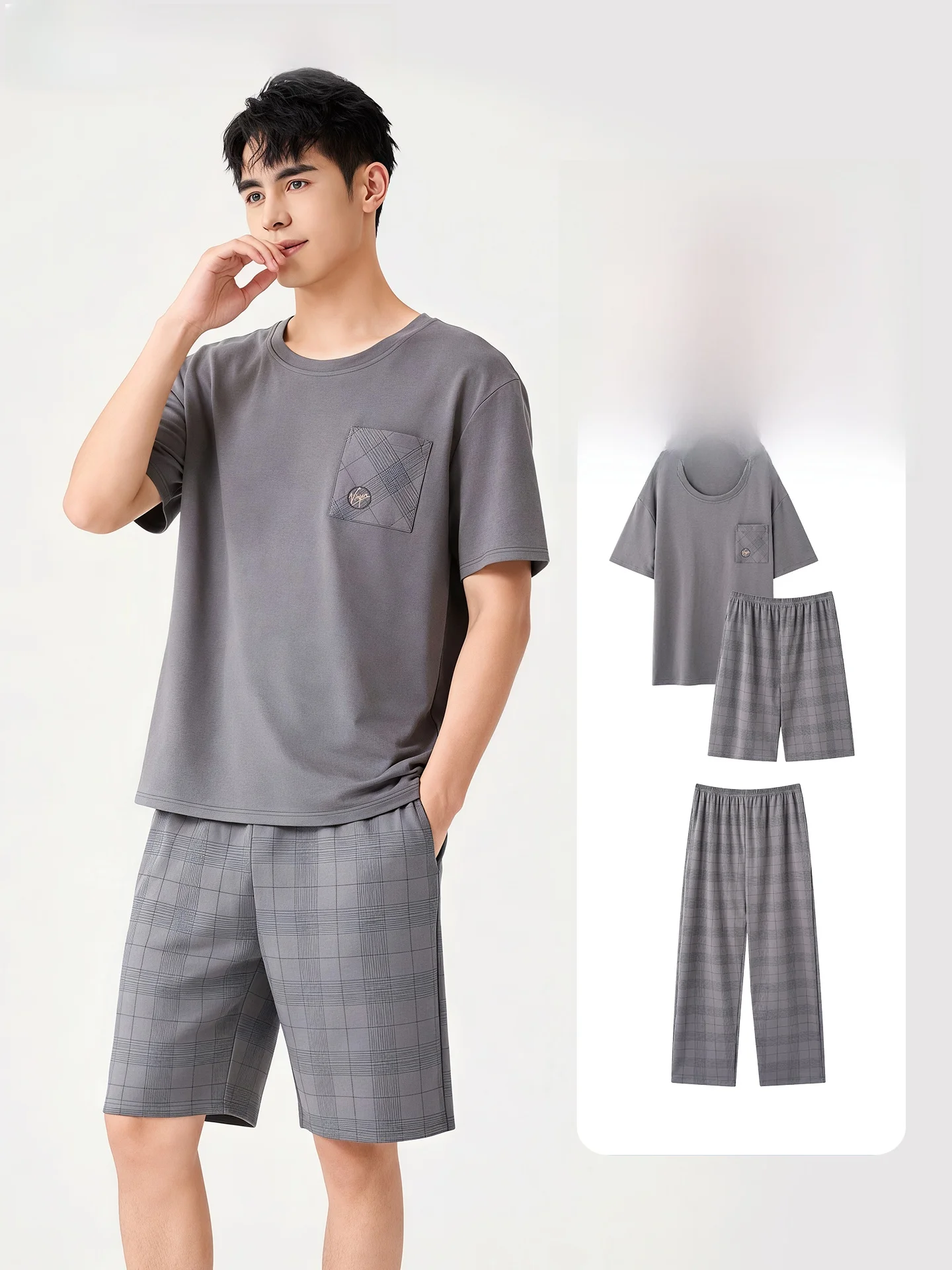 men's-three-piece-sleepwear-set-pure-cotton-short-sleeve-large-size-home-clothes-2026-new-style-comfortable-antibacterial-sof
