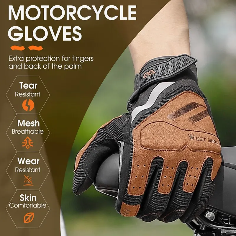 WEST BIKING Motorcycle Bicycle Gloves Touch Screen Full Finger MTB Road Bike Mitts Men Women Gym Wear-Resistant Sport Equipment