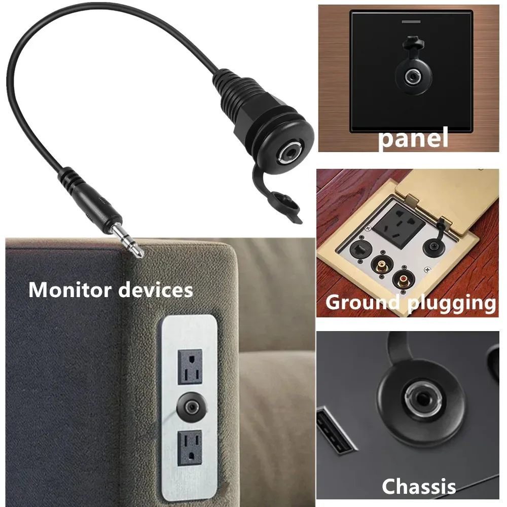 Waterproof and dustproof 3.5mm TRS stereo thread fixed embedded installation wall plug ground plug panel cable 0.3m