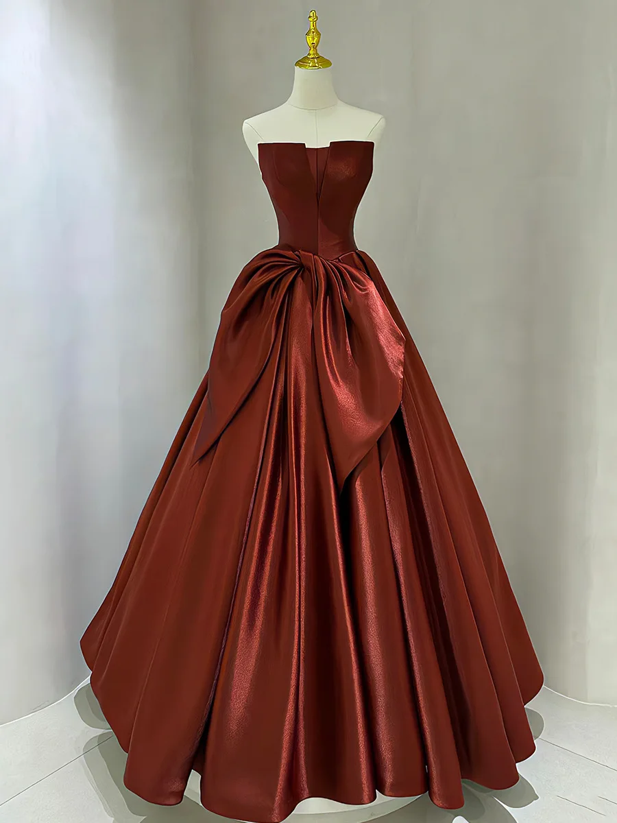 

Ashely Alsa Real Picture Wine Red Evening Dresses Strapless A Line Long Women Formal Prom Gown Bride Wedding Party Gown Vestido