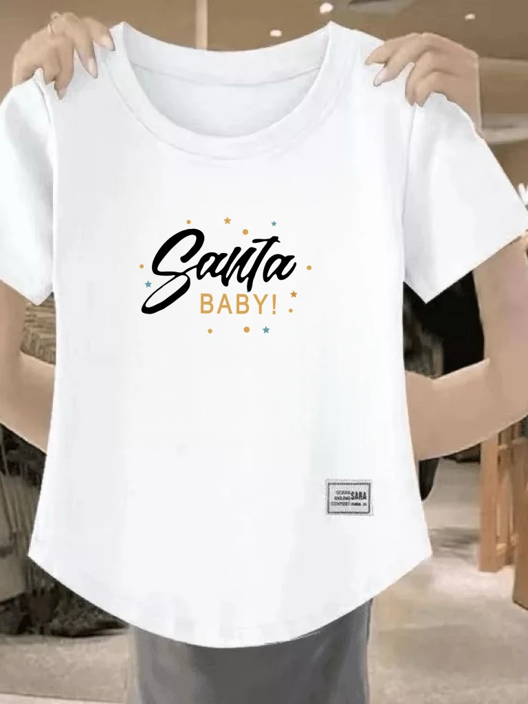 

Женская футболка в повседневном стиле с коротким рукавом, свободного кроя, с круглым вырезом, с буквенным принтом, стройнящая, скрывающая недостатки фигуры, из полиэфирного волокна