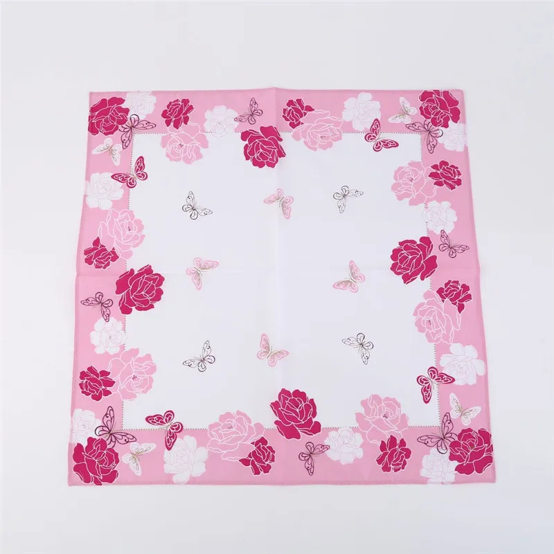 3 Stück 45 x 45 cm quadratisches Baumwoll-Taschentuch mit Schmetterlings- und Rosenblumenmuster für Damen, Damen-Handtuch, Hochzeit, Party, Geschenk, Furoshiki – Detail 7