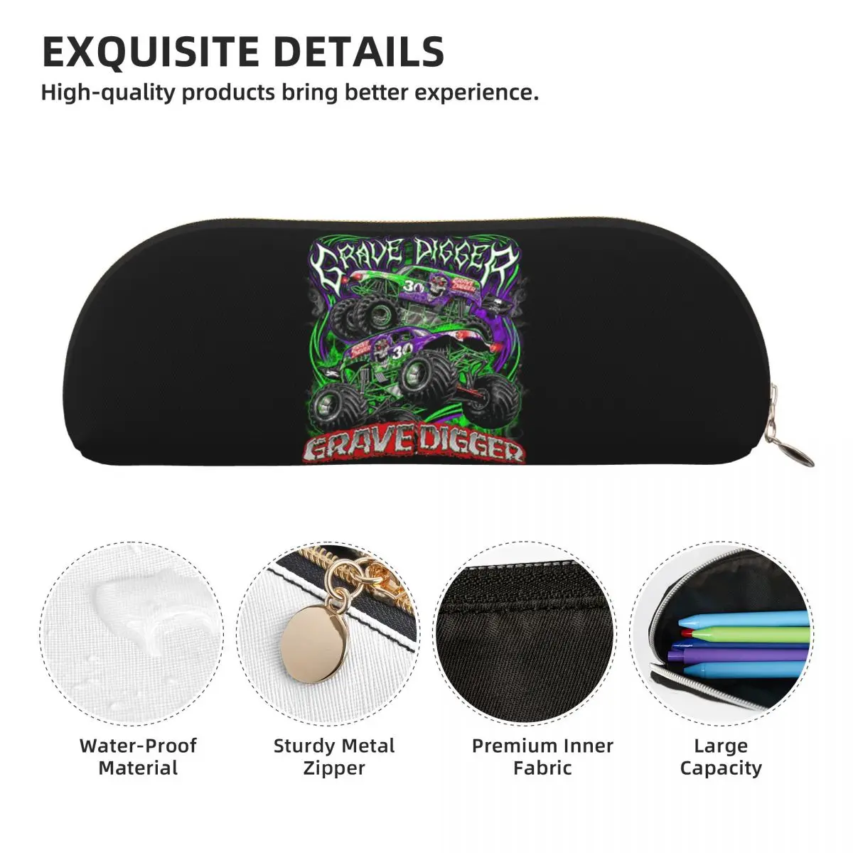 Monster Jam Grave Digger Monster Truck Художественные фанаты Пенал Пенал для хранения канцелярских принадлежностей Коробка для ручек Сумка-карандаш