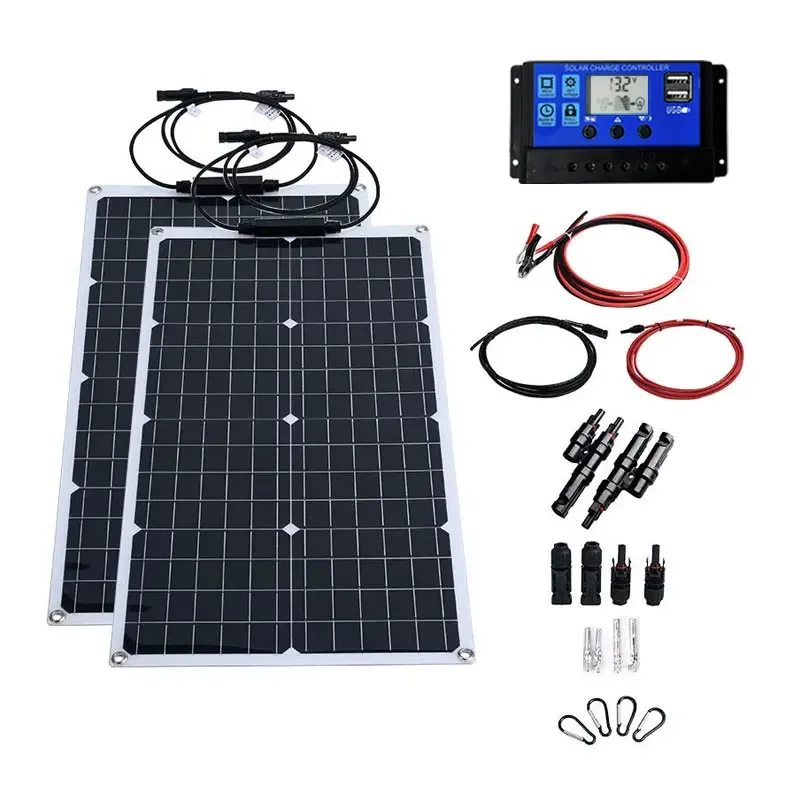 10V 220V 2000W Flexibel Zonnepaneel Systeem 12V Batterij Oplader Controller 4000W Omvormer Kit Compleet Voor Thuis Outdoor Capming