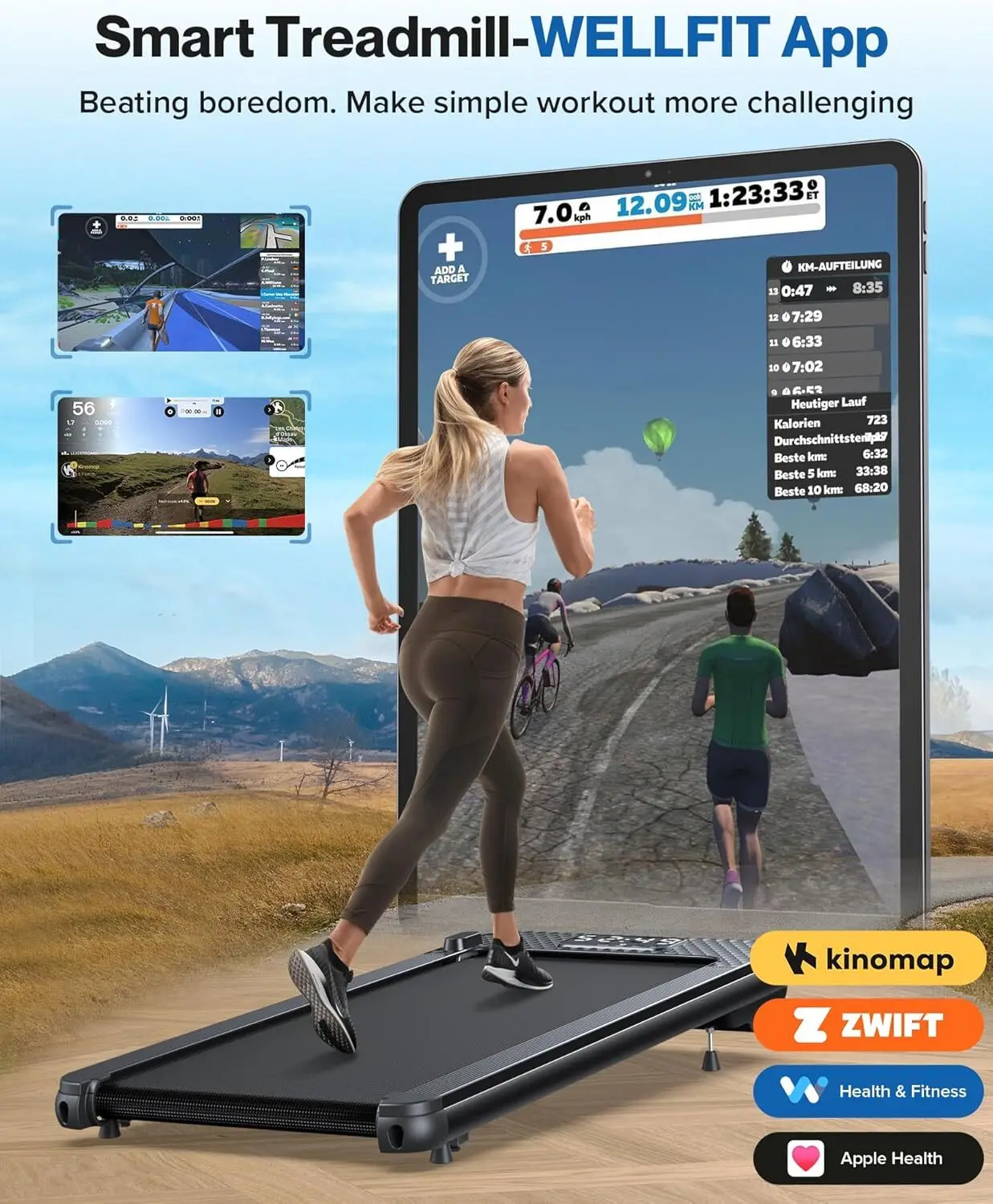 Walking Pad Treadmill, 340+ LB Capacity Walking Pad with 12% Incline, Voice Controlled Under Desk Treadmill Works