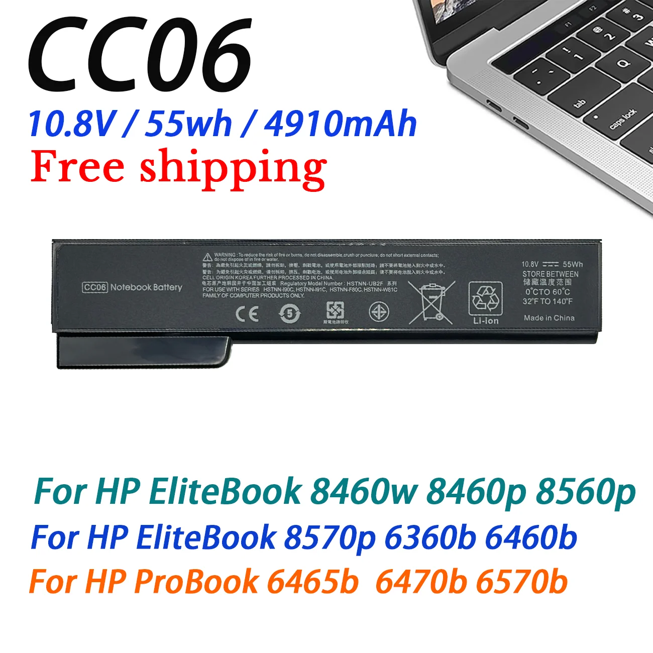 New CC06 Laptop Battery For HP ProBook 6360b 6460b 6470b 6560b 6570b 6465b 6475b 6565b 8460p 8470p 8460W HSTNN-DB2F CC06XL