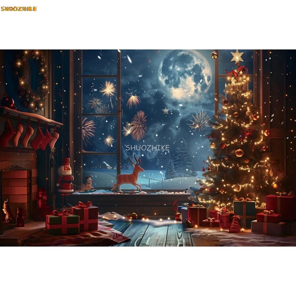 Рождественский камин фон для фотосъемки классический ретро настенный рождественский фон с деревьями для маленьких детей портрет семейная вечеринка фото фон реквизит