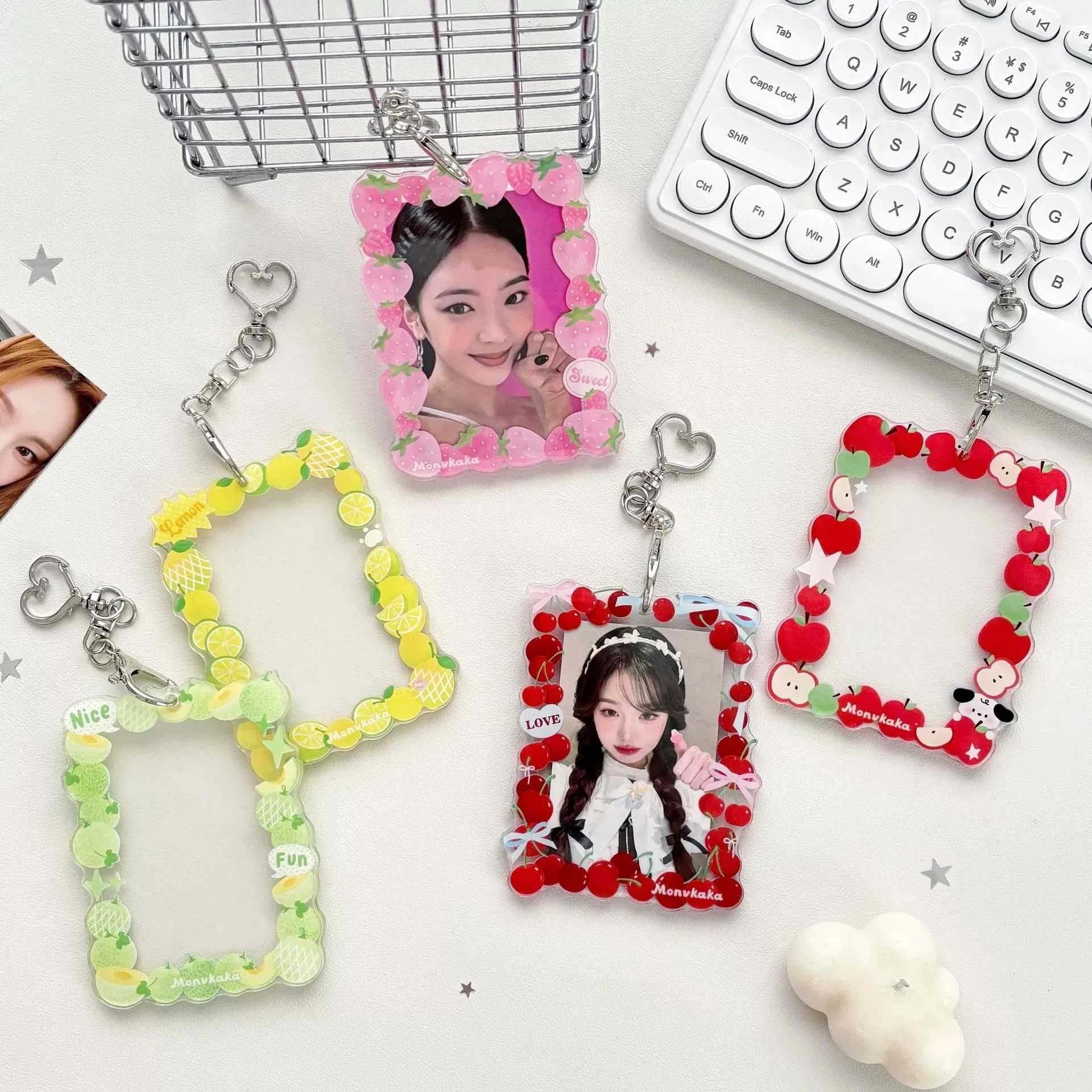 Clear Cartoon Fruit Photocard Holder Keychain Photo Card Holder 3.3x3.9 Inch ID Badge Holder Bus Card Credit ID Bank Card Holder