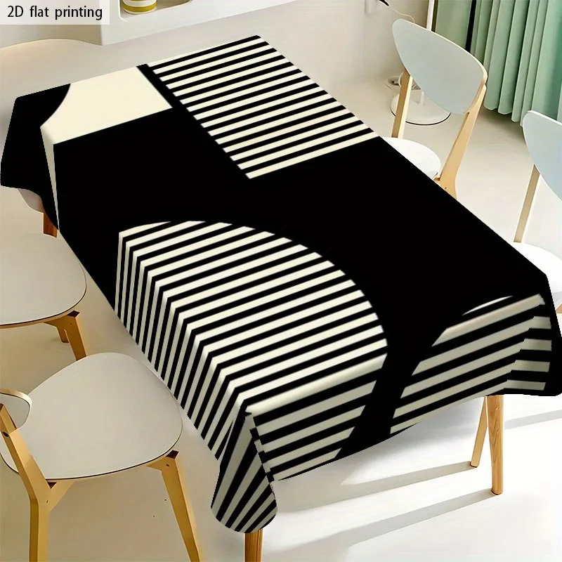 1pc Soft, fashionable and attractive 2D flat tablecloth,machine washable and easy to clean, black and white geometric stripeszyc