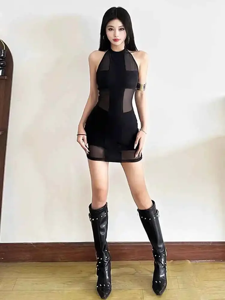 Sexy apertado bodycon dr feminino verão 2025 novo micro transparente ultra corpo uma saia pendurada ne personali bunda