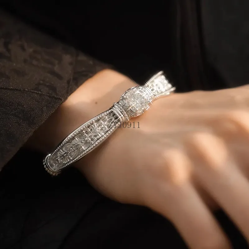 925 Sterling Silver Open Bracelet Women's Light Luxury Premium New Chinese Design Bracelet