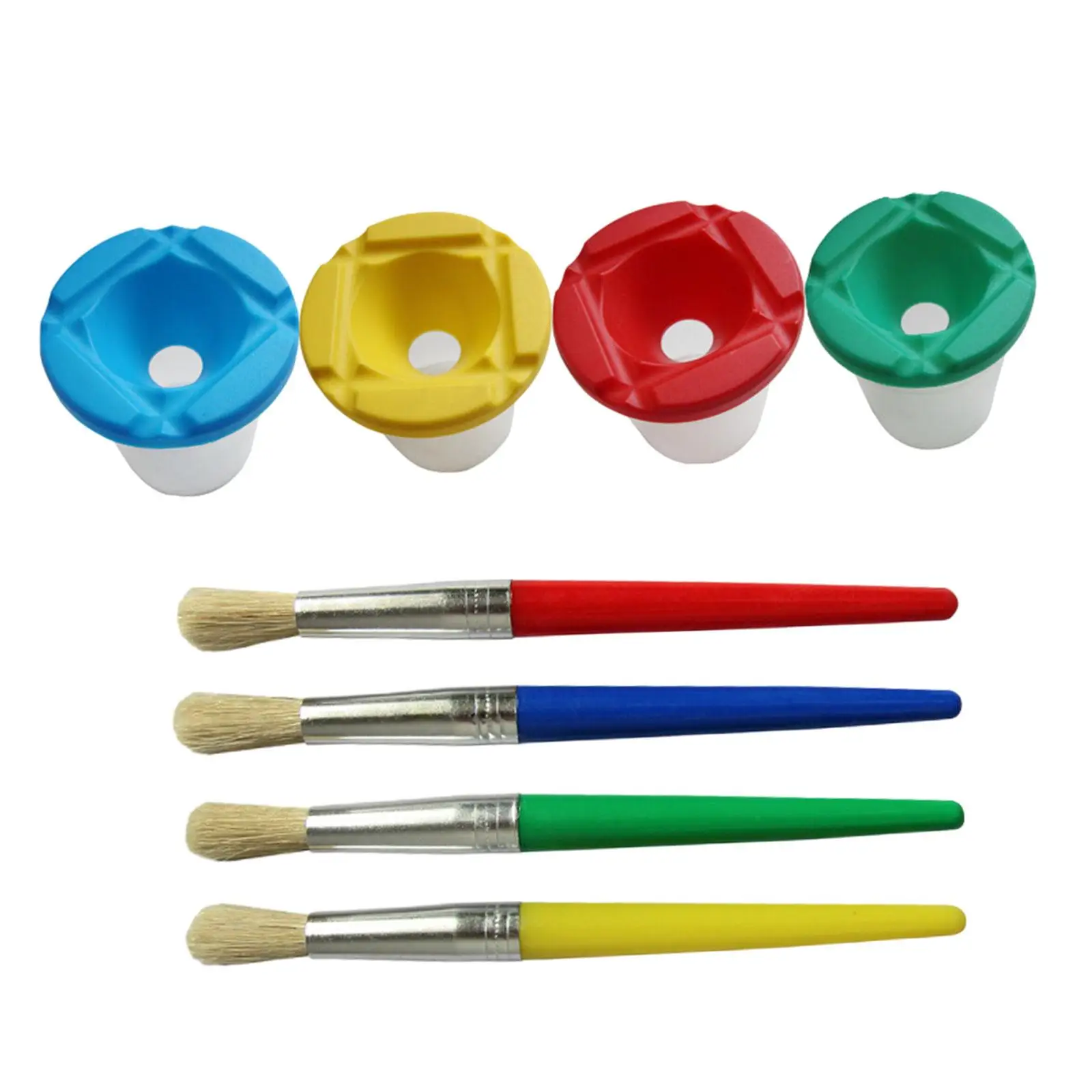 4Pieces Paint Cups and Paint Brushes Accessories Round Paintbrushes Painting Cups for Beginners Kids DIY Coloring