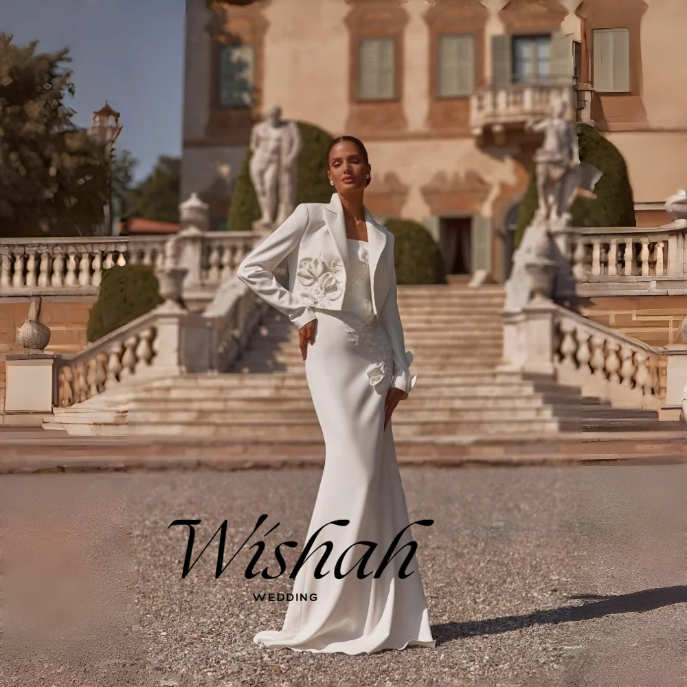 Wishah Customized Elegant With Jacket Strapless Applique sleeveless Backless Lace-up Mermaid Long Bridal Gown for Wedding Party