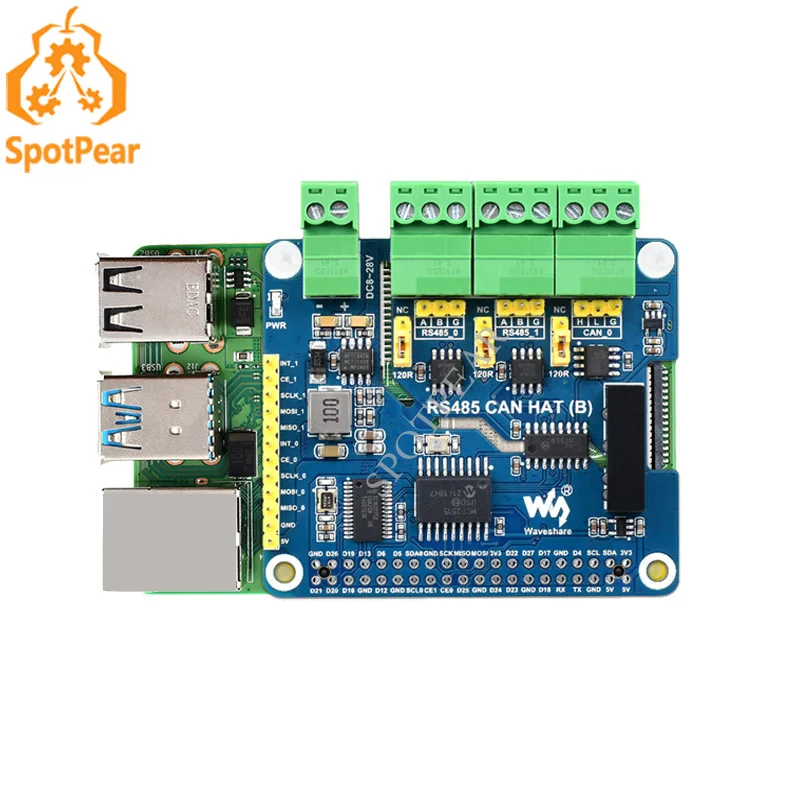 Raspberry Pi RS485 Izolowany kapelusz rozszerzeń CAN Podwójne RS485 CAN Wiele wbudowanych obwodów zabezpieczających