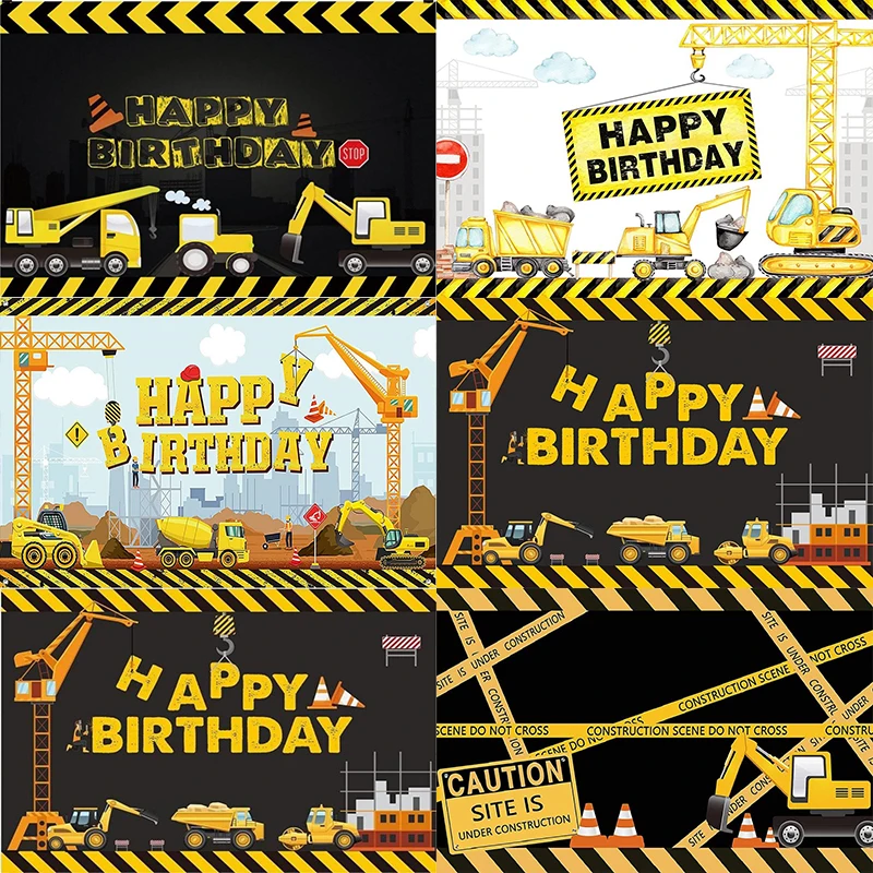 

Dump Truck Cartoon Photography Decoration Construction Machinery Theme Concrete Mixer Baby Shower Photo Custom Background Dumper
