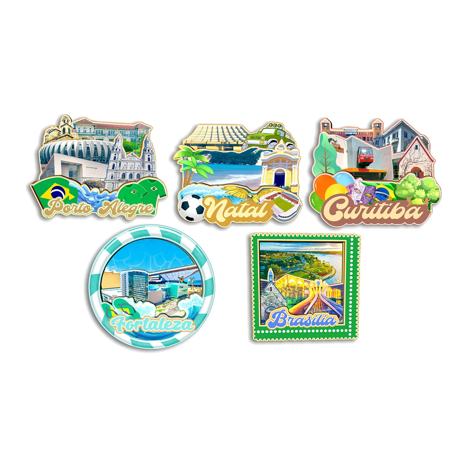 Curitiba Fortaleza Natal Porto Alegre Brasilia Brazil Fridge Magnet Travel Souvenir Gift Handmade Decorative Refrigerator