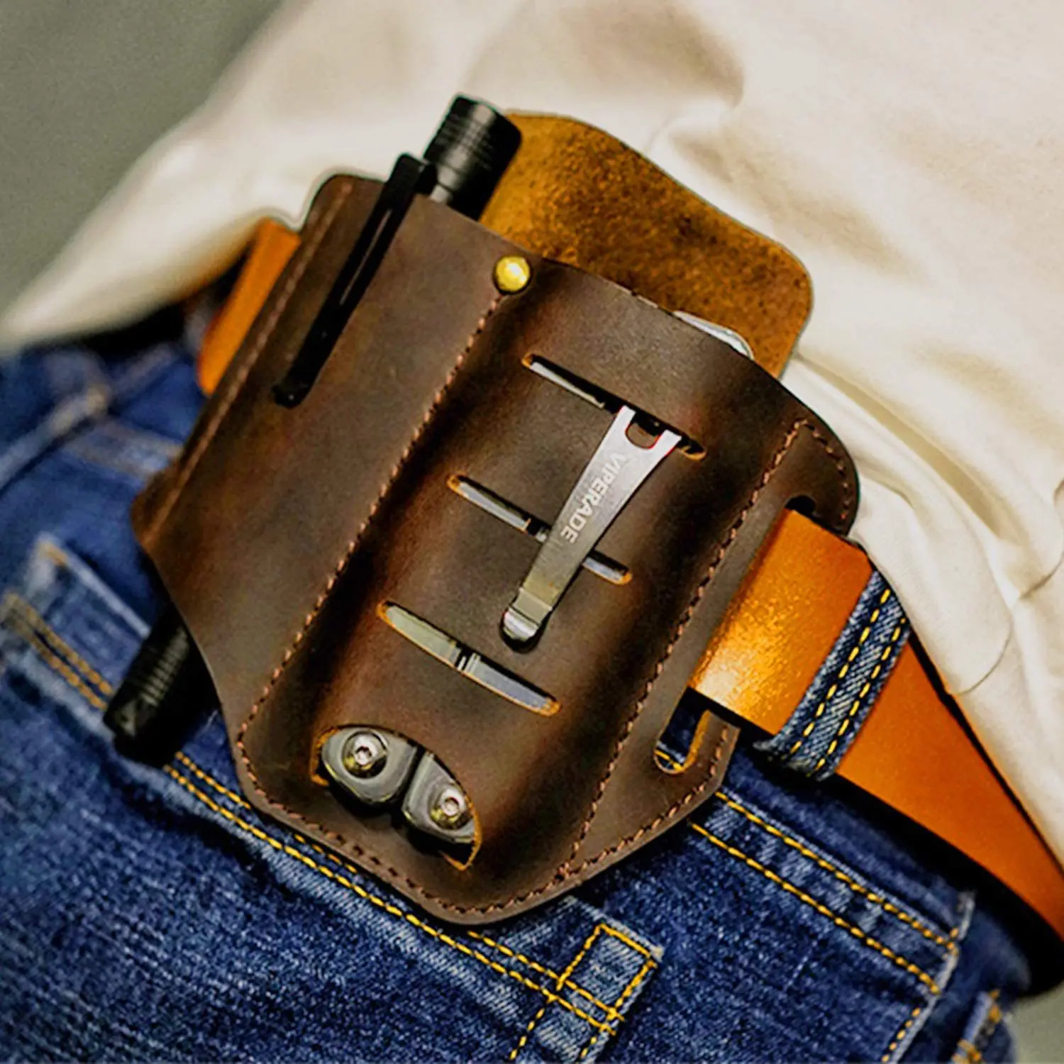 

Genuine Leather Waist Bag Men Tactical Tool Waist Pouch Knife Storage Bag Belt Wearing Cowhide Small Waist Pack Organizer