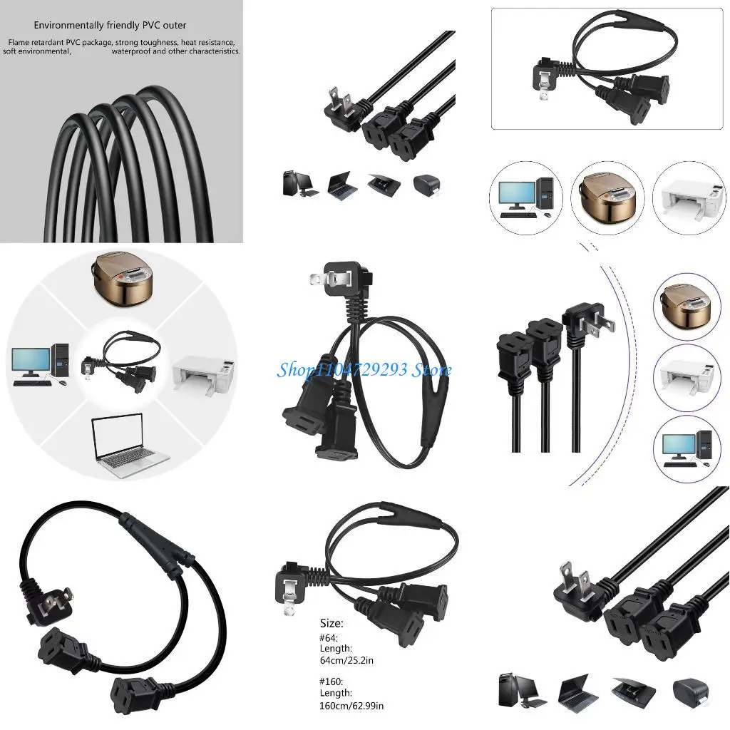 Y2GD PVC 1x15P Right Bend Plug to 2x1-15R Power Adapter, ETL Certified Two-pin Plugs for Safe Electrical Conversions Cord