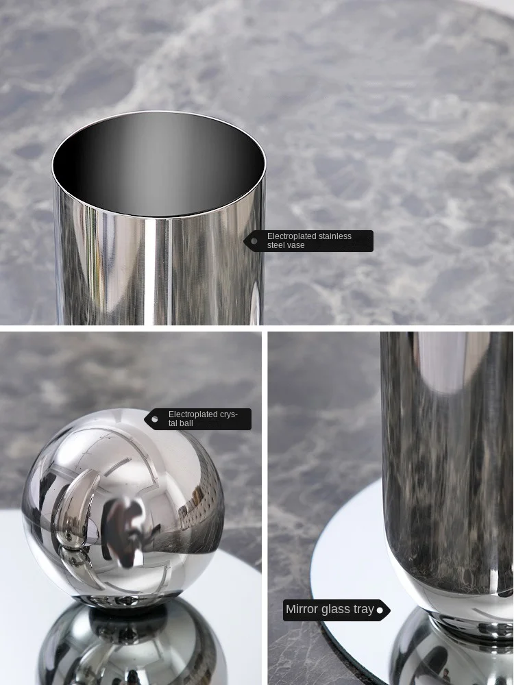 Nordic Modern Sliver Vase Metal Stainless Steel Dried Flowers Luxury Stand for Flowers Home Design Living Room Decoration Gift