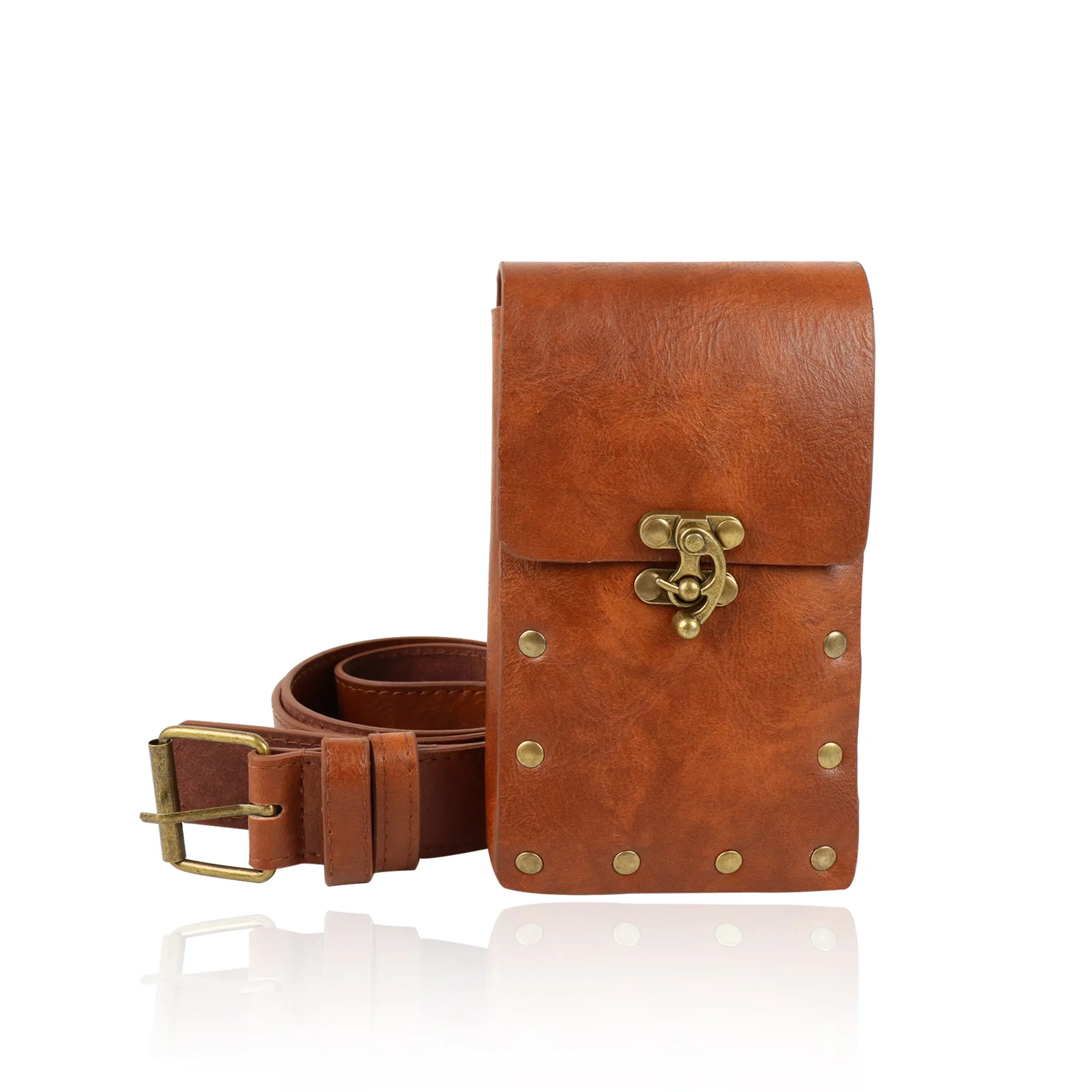Medieval Cosp[ay Props PU Leather Waist Belt Bag Drawstring Coin Purse Skirt Clip Metal Buckle Wrist Guards Renaissance Fairs view 2