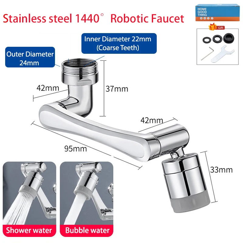 Rotating Faucet Copper 1440 °Universal Save Water Tap Nozzle Bubbler Robotic Arm Swivel Extension Faucet Mixer Aerator Extender